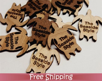 12 Custom Wood Tags - 1.5" x 1.25" Turtle Tag - Laser cut & Engraved (T-0019)