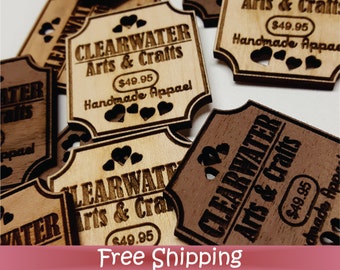 12 Custom Wood Tags - 1.5" x 1.35" Large Tag - Laser cut & Engraved (T-0016)