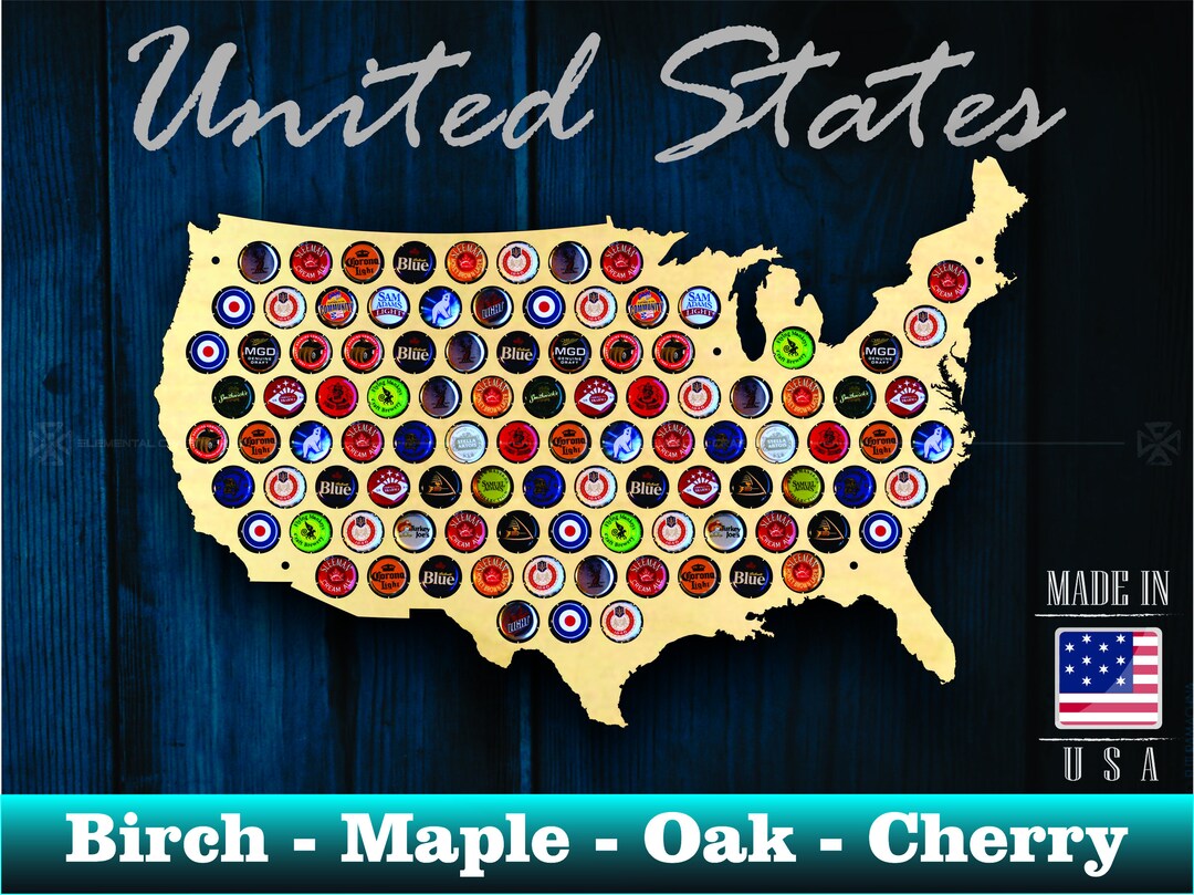 United States Beer Cap Map USA Beer Cap Holder Beer Cap Display Gift ...