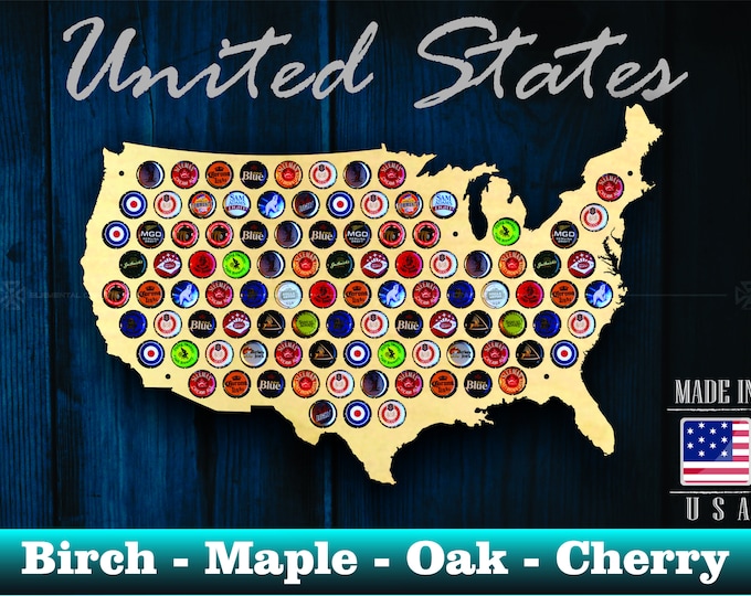 United States Beer Cap Map USA - Beer Cap Holder Beer Cap Display Gift for Him Wedding Gift Fathers Day Unique Christmas Gift