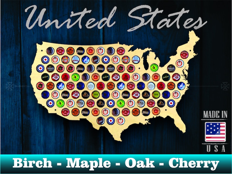 United States Beer Cap Map USA - Beer Cap Holder Beer Cap Display Gift for Him Wedding Gift Fathers Day Unique Christmas Gift 