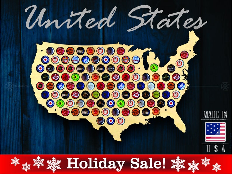 United States Beer Cap Map USA Beer Cap Holder Beer Cap Display Gift for Him Wedding Gift Fathers Day Unique Christmas Gift image 2