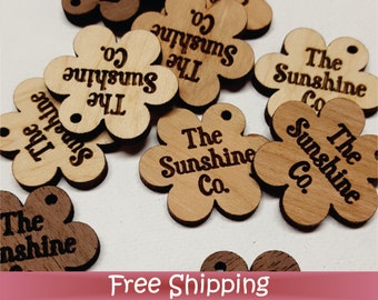 50 Custom Wood Tags - 1" Flower - Laser cut & Engraved (T-0012)