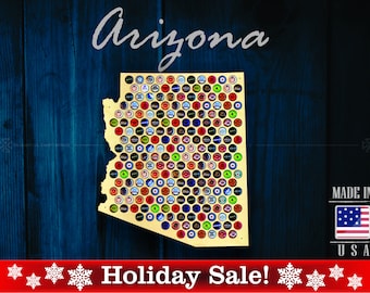Mapa de tapas de cerveza de Arizona AZ - Soporte para tapas de cerveza Exhibidor de tapas de cerveza Regalo para él Regalo de bodas Día del padre Cumpleaños Regalo de Navidad único