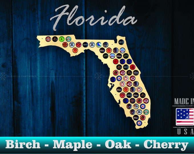Florida Beer Cap Map FL - Beer Cap Holder Beer Cap Display Gift for Him Wedding Gift Fathers Day Birthday  Unique Christmas Gift