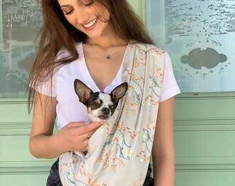 Dog Sling Carrier,  Safely Carry your Small or Medium Size Dog, Puppy, Cat, Kitten or Bunny in a Cozy Crossbody Pouch, Select your Print