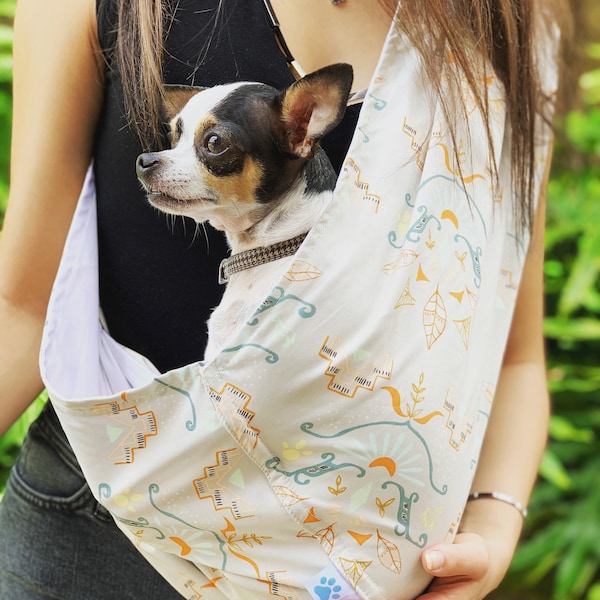 Dog Sling Carrier,  Safely Carry your Small or Medium Size Dog, Puppy, Cat, Kitten or Bunny in a Cozy Crossbody Pouch, Select your Print