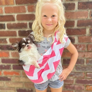 Kid's Pet Sling Carrier - Safe to carry Small Breeds of Dogs, Bunny, Guinea Pig, Puppy, Cat, or any Small Pet - with Harness Safety Clip