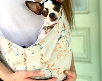 Dog Sling Carrier,  Safely Carry your Small or Medium Size Dog, Puppy, Cat, Kitten or Bunny in a Cozy Crossbody Pouch, Select your Print