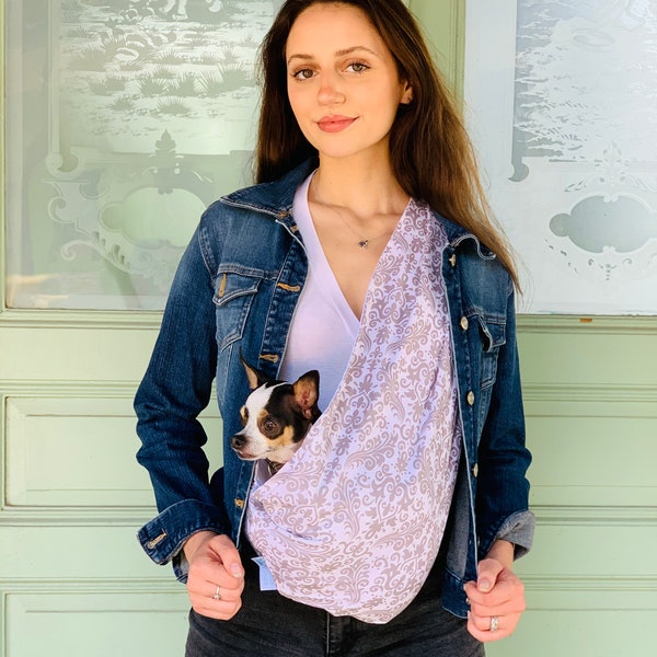 Dog Sling Carrier,  Safely Carry your Small or Medium Size Dog, Puppy, Cat, Kitten or Bunny in a Cozy Crossbody Pouch, Select your Print