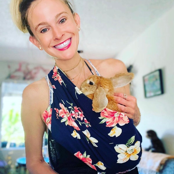 Bunny Sling Carrier - Carry your Rabbit, Small Dog, Cat, or any Small Pet - Select a Print -  Includes Safety Strap/Clip - Bonding with pets