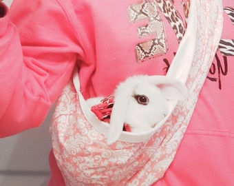 Bunny Rabbit Carrier Sling - Cuddle your Bunny Rabbit or any Small Pet in a Soft Front Crossbody Sling - Pick a Print - Safety Strap/Clip