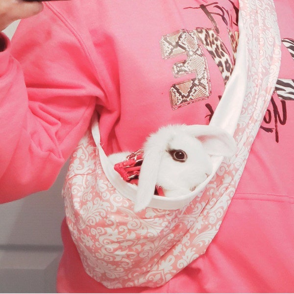 Bunny Rabbit Carrier Sling - Cuddle your Bunny Rabbit or any Small Pet in a Soft Front Crossbody Sling - Pick a Print - Safety Strap/Clip