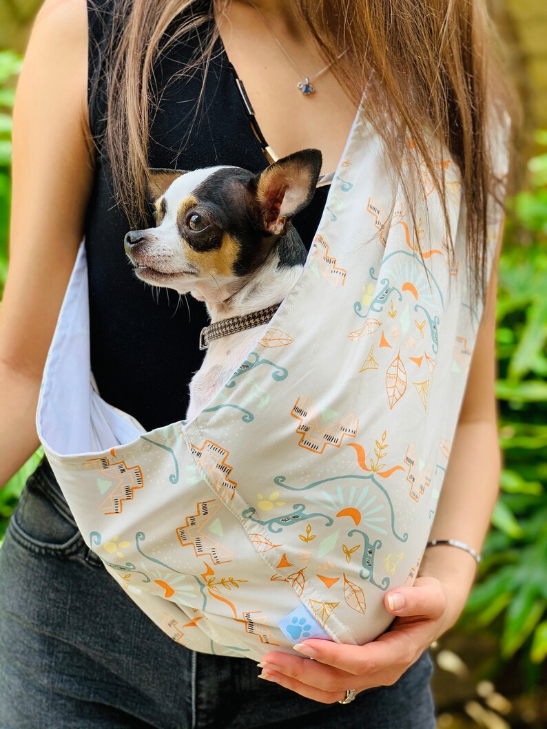 Dog Sling Carrier, Safely Carry your Small or Medium Size Dog, Puppy, Cat, Kitten or Bunny in a Cozy Crossbody Pouch, Select your Print image 5
