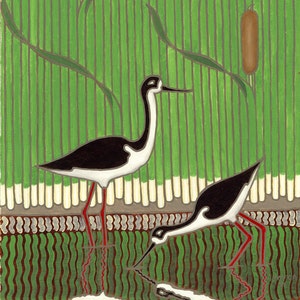 Black Necked Stilts by James McConnell Anderson of Shearwater Pottery