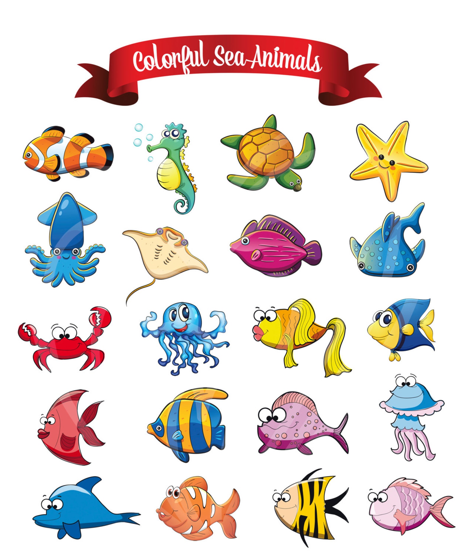 Cute Funny Sea Fish Animals Digital Clip Art Nursery Decor Etsy
