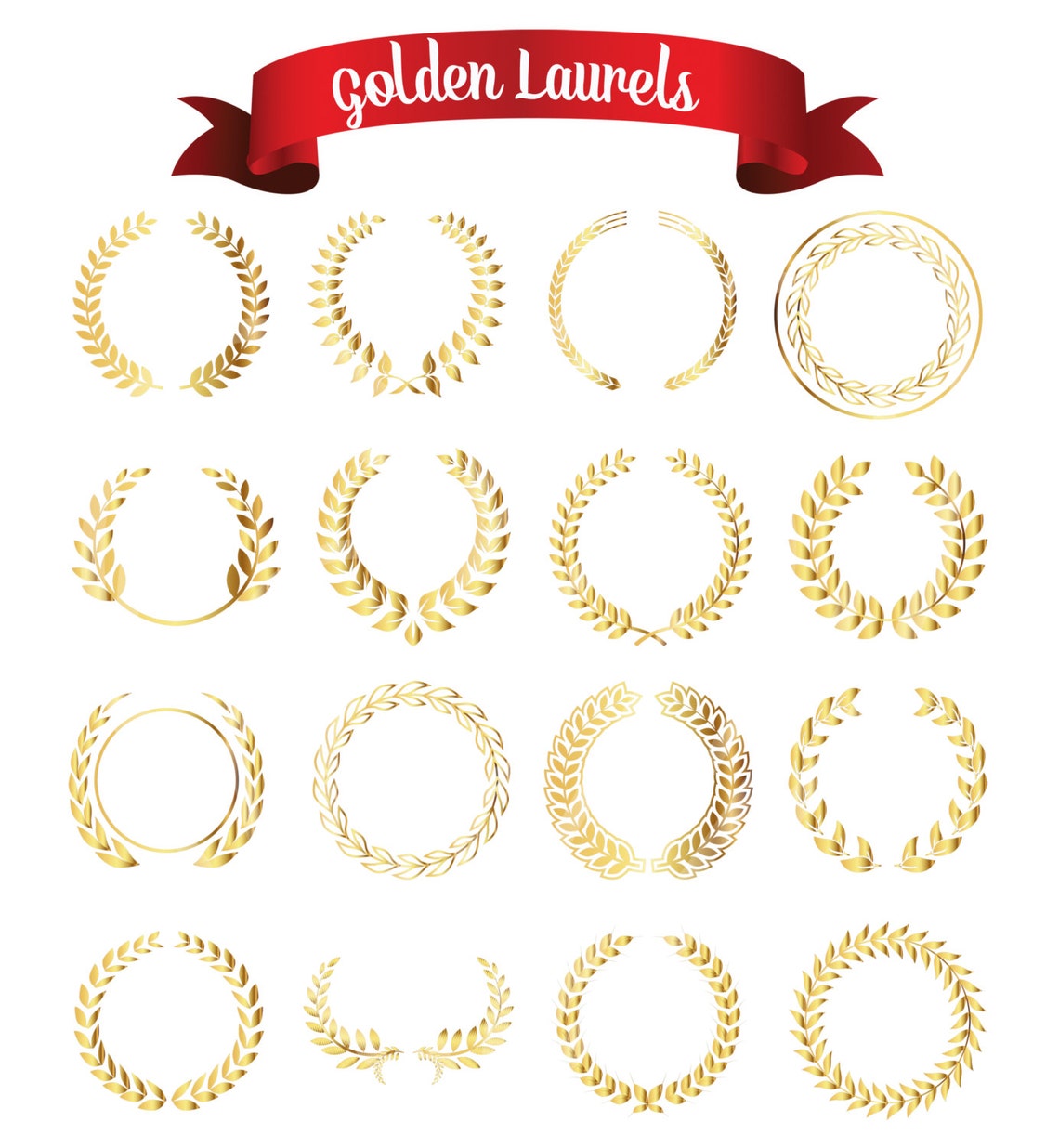 Gold Golden Laurel Wreath Garland Digital Clip Art Wedding Etsy