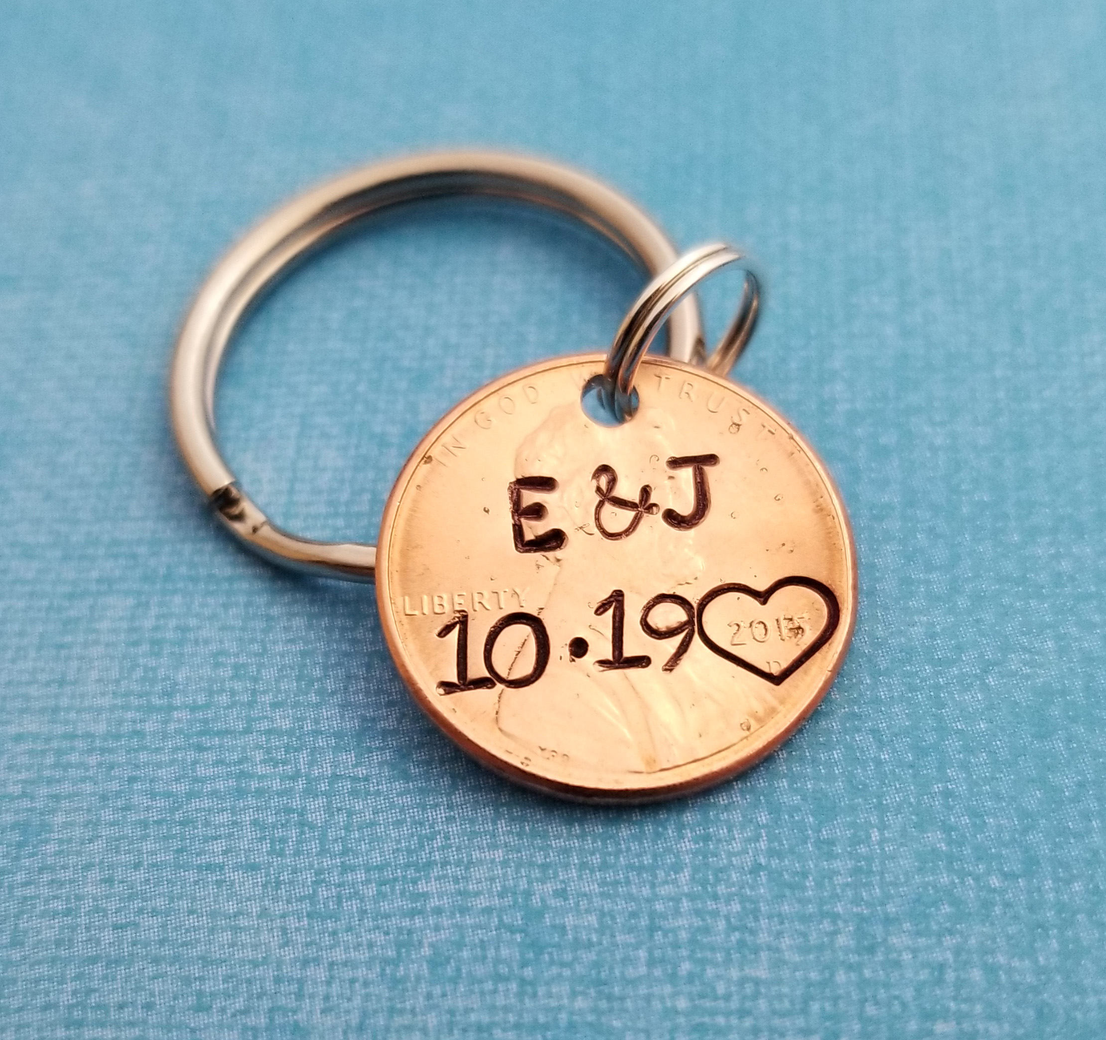 Penny Keychain Personalized Keychain Lucky Penny Couples Etsy