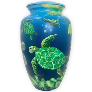 Turtle Cremation Urn, Hand Painted Urn, Ocean Cremation Urn, Turtle Urn, Sea Cremation Urn