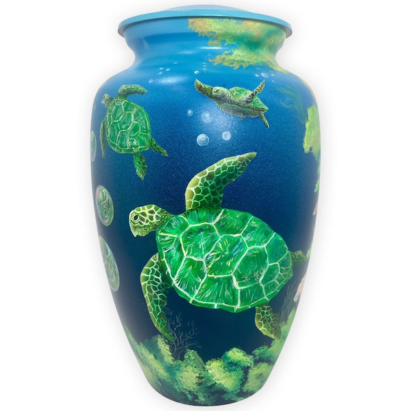 Turtle Cremation Urn, Hand Painted Urn, Ocean Cremation Urn, Turtle Urn, Sea Cremation Urn