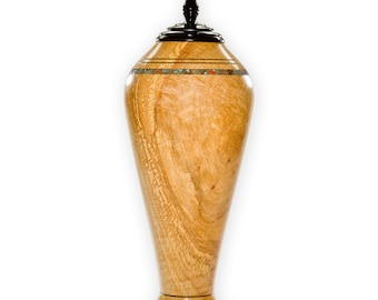 Silver Maple Wooden Cremation Urn with Stone Inlay, Unique Wooden Cremation Urn, OOAK Cremation Urn