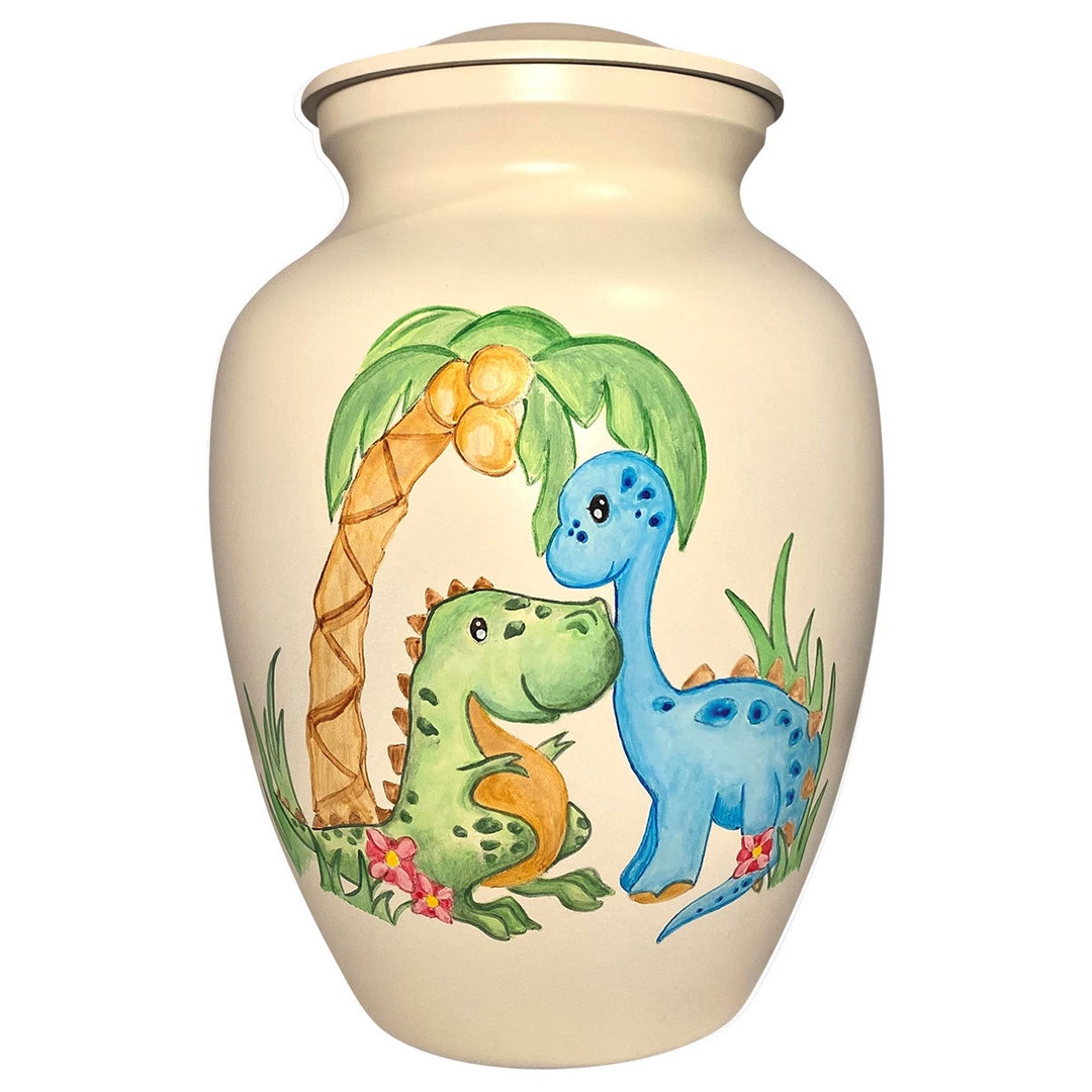Baby Dinosaur Urn, Jurassic Memorial, Hand Painted Child Urn
