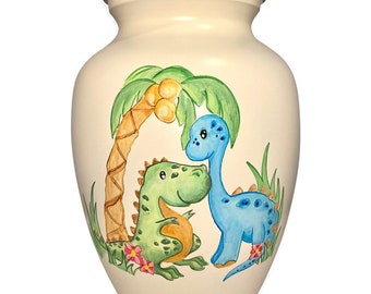 Baby Dinosaur Urn, Jurassic Memorial, Hand Painted Child Urn, Prehistoric Memorial, Prehistoric Paradise Dinosaur Cremation Urn