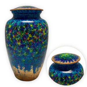 Hand Painted Urn, Kaleidoscope Urn, Watercolor Urn, Painted Blue Urn