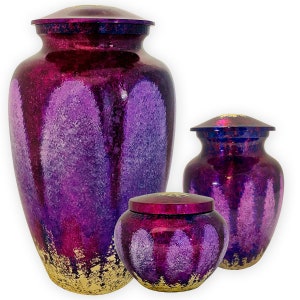 Hand Painted Purple Urn: Metallic Leafing Memorial Vessel