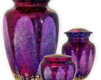 Hand Painted Urn, Purple Urn, Sugarplum Urn, Metallic Leafing Urn