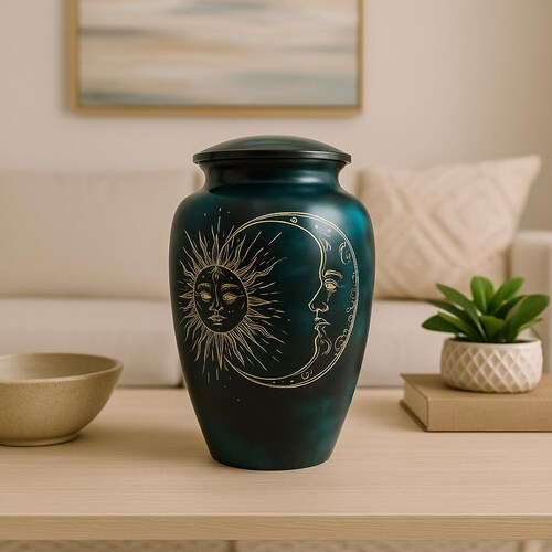 Hand Painted Sun and Moon Cremation Urn: Celestial Memorial