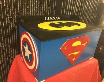super hero decor - TOY boxes  - toy storage  - toy chests -kids toy box  - kids room decor boy -  - childrens toy box - super heros - toy c