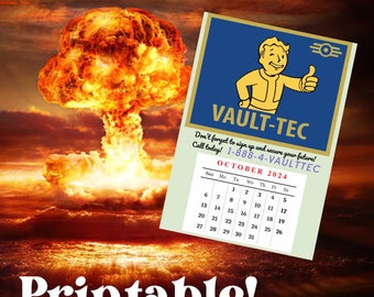 FallOut Inspired Vault Tec Replica 2024 One Page Calendar - Printable