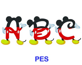 Mickey Mouse Embroidery Font - Disney - PES Format Embroidery Alphabet - Embroidery Letters - Brother - Machine Embroidery Designs Patterns