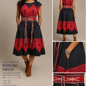 Indigenous Dress Base - Charcoal, Navy and Red Adjustable Belt & Pockets - Ready for Personal Customization