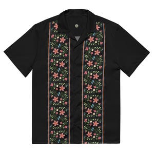 Eastern Woodlands Floral Black - Native American Designer Hawaiian Shirt