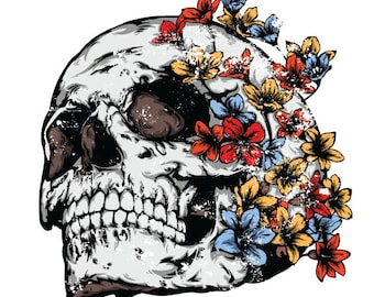 Flowers  & Skull Custom Decal Full Color Premium Vinyl Wall Decal - Dia De Los Muertos 8x8