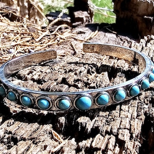 Turquoise Cuff Bracelet with NaturalGemstones - Silver