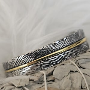 Two Tone Silver Feather Cuff Bracelet