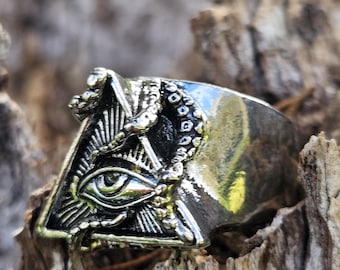 Illuminati All Seeing Eye - Eye of Horace and Tentacle Ring - Silver