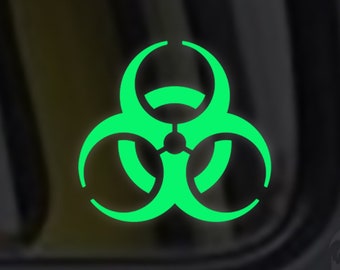 Biohazard Glow in the Dark Aufkleber / Aufkleber - Macbooks, iPhones, Andriod, Smartphones, Halloween, Laptops, Autoscheiben