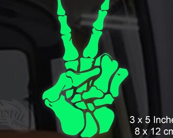 Peace Sign Skeleton Hand - 3 x 5 Inch -  Glow in the Dark Decal / Sticker