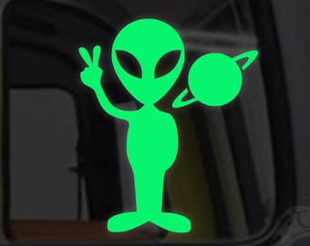 Alien Peace Sign Decal / Sticker - Macbooks, iPhones, Andriod, Smartphones, Halloween, Laptops, Car Windows