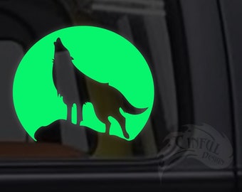 Howling Wolf at Moon - Decal / Sticker - Glow in the Dark Option - Macbook, iPad, Tablet, Car, Window