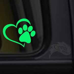 Heart with Dog Cat Paw Glow in the Dark Decal / Sticker - Kawaii - Macbooks, iPhones, iPad, Tablet, Halloween, Car Windows