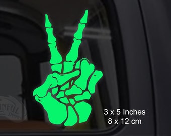 Peace Sign Skeleton Hand - 3 x 5 Inch -  Glow in the Dark Decal / Sticker