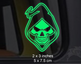 Hooded Grim Reaper Skull -  Glow in the Dark Decal / Sticker