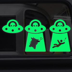 Alien Spaceship or Abuduction  - Glow in the Dark Decal / Sticker - iPhone, Andriod, Smartphones, Laptop, Car Window