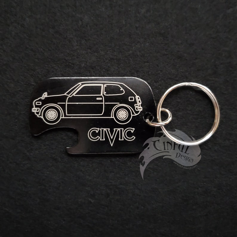 Civic 1G CVCC Laser Engraved Bottle Opener Dog Tag Keychain Design on One Side image 2