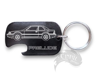 Prelude 1982 - 1987 Laser Engraved Bottle Opener Dog Tag Keychain - Design on One Side